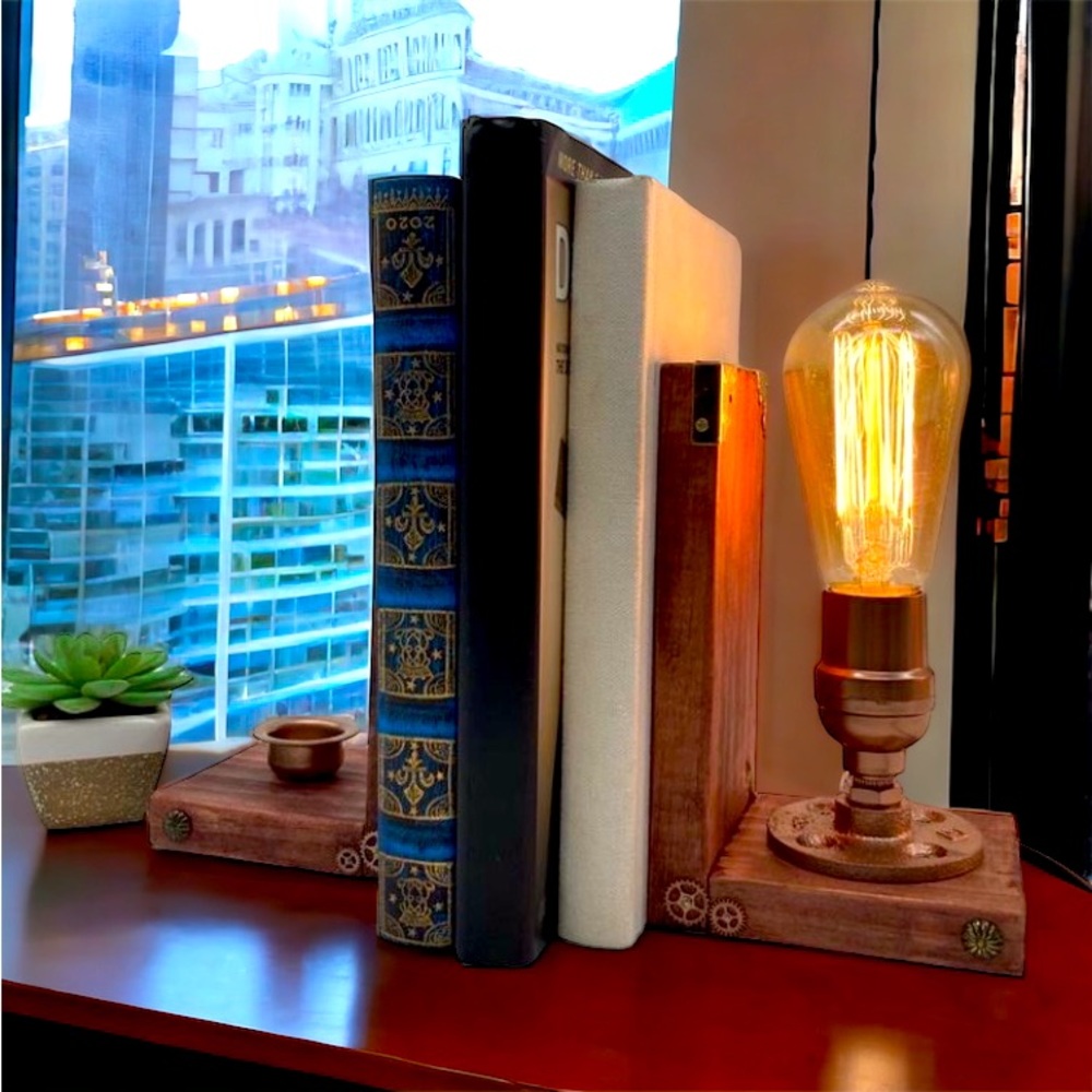 Bookend steampunk lamp/Retro/Farmhouse decor/ Best gift/